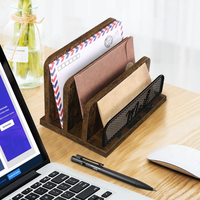 YINMIT Mail Organizer Countertop, Mail Holder with 3-Slot, Desktop Mail Sorter, Mail Organizer for Desk, Letter Sorter File Holder, Office Desk Organizers and Accessories - Image 4